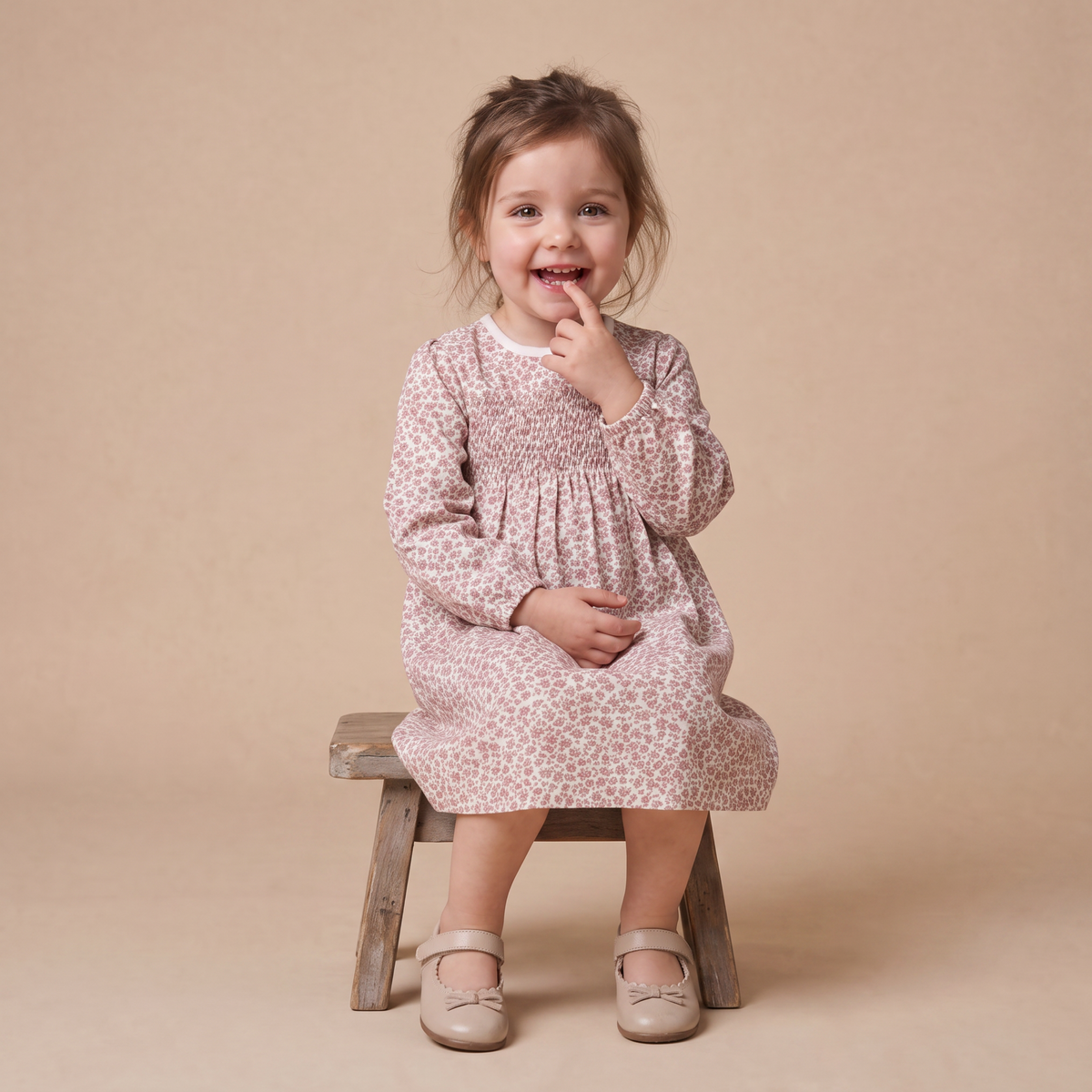 Organic Cotton Smocked Long Sleeve Dress - Wild Petal