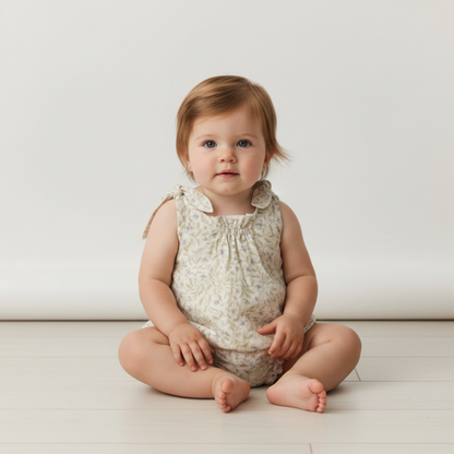 Organic Cotton Tie Shoulder Bubble Romper - Bluebelle
