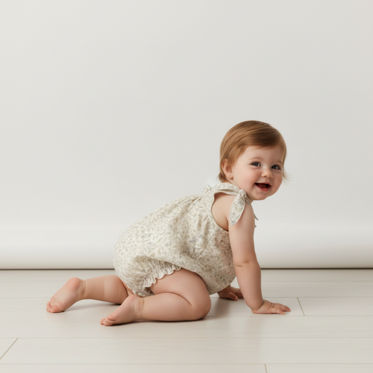 Organic Cotton Tie Shoulder Bubble Romper - Bluebelle