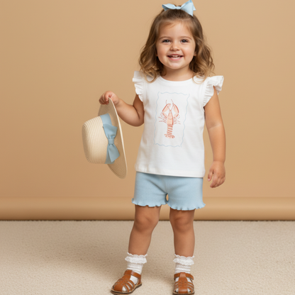 Organic Cotton Sleeveless Flutter Top & Shorts Set - Lobster