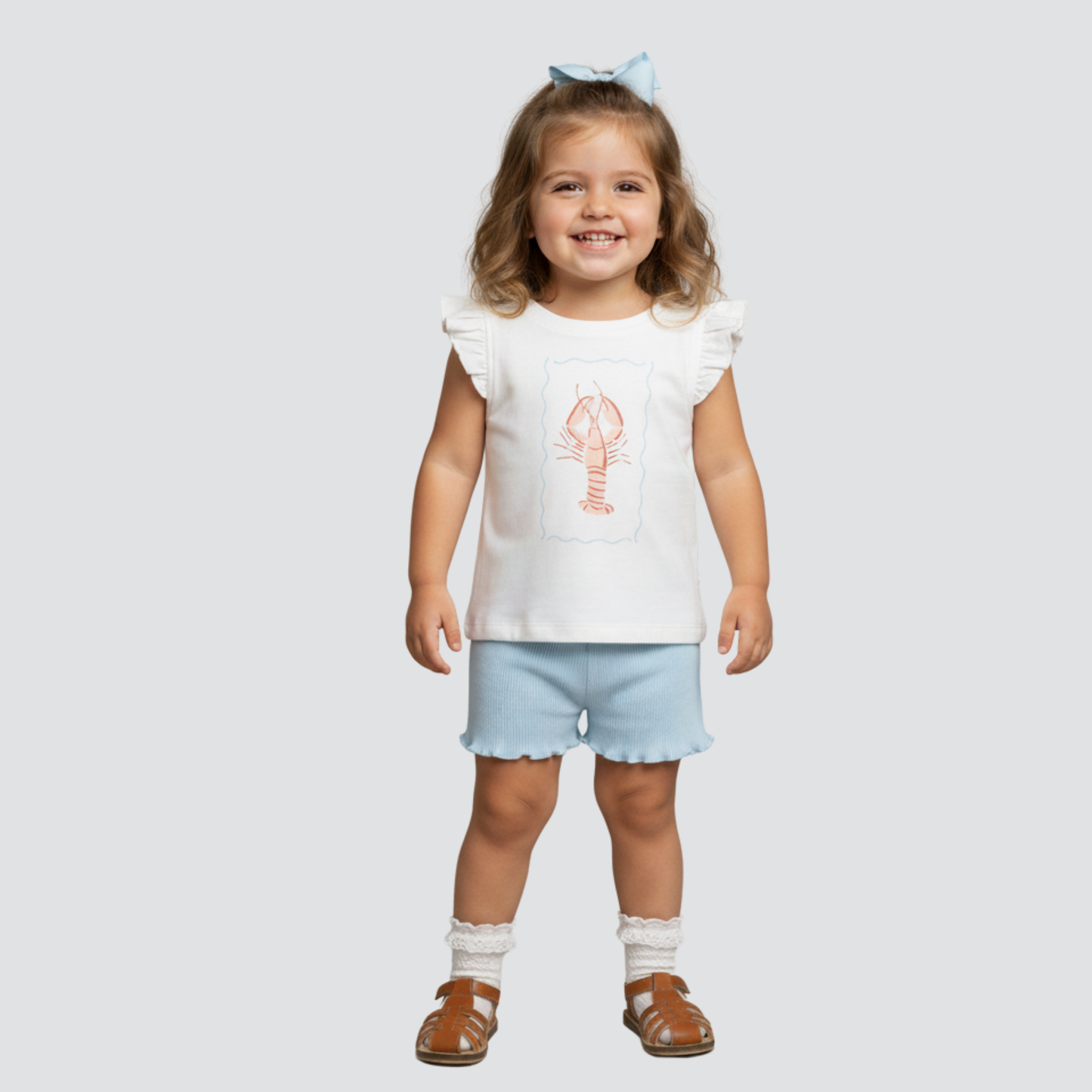 Organic Cotton Sleeveless Flutter Top & Shorts Set - Lobster