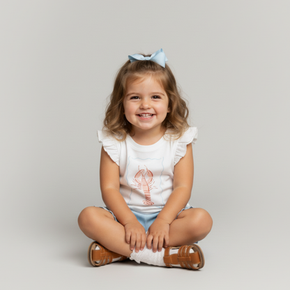Organic Cotton Sleeveless Flutter Top & Shorts Set - Lobster