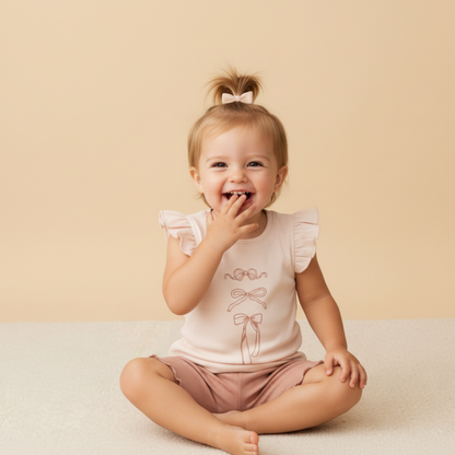 Organic Cotton Sleeveless Flutter Top & Shorts Set - Bows