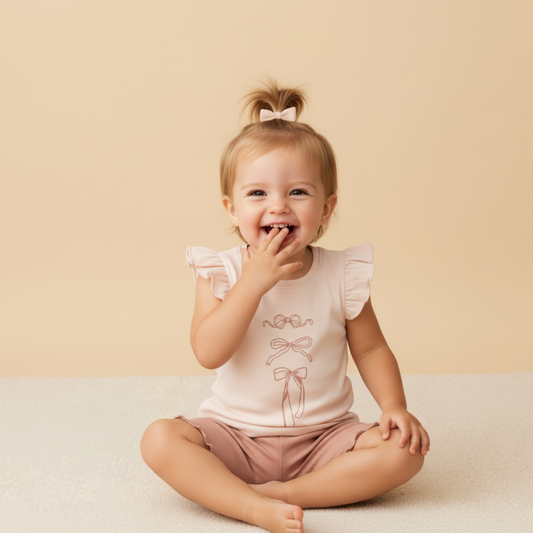 Organic Cotton Sleeveless Flutter Top & Shorts Set - Bows