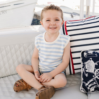 Mebie Baby Blue Stripe Knit Short Set | 100% Cotton Kids