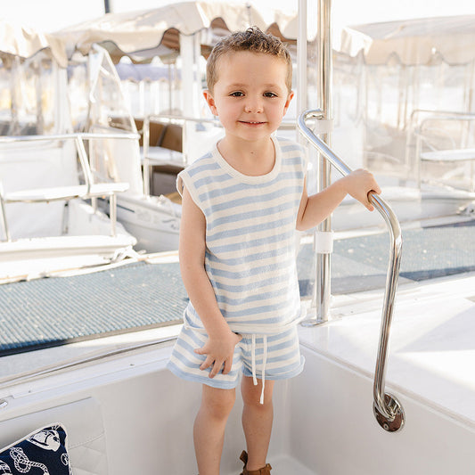 Mebie Baby Blue Stripe Knit Short Set | 100% Cotton Kids