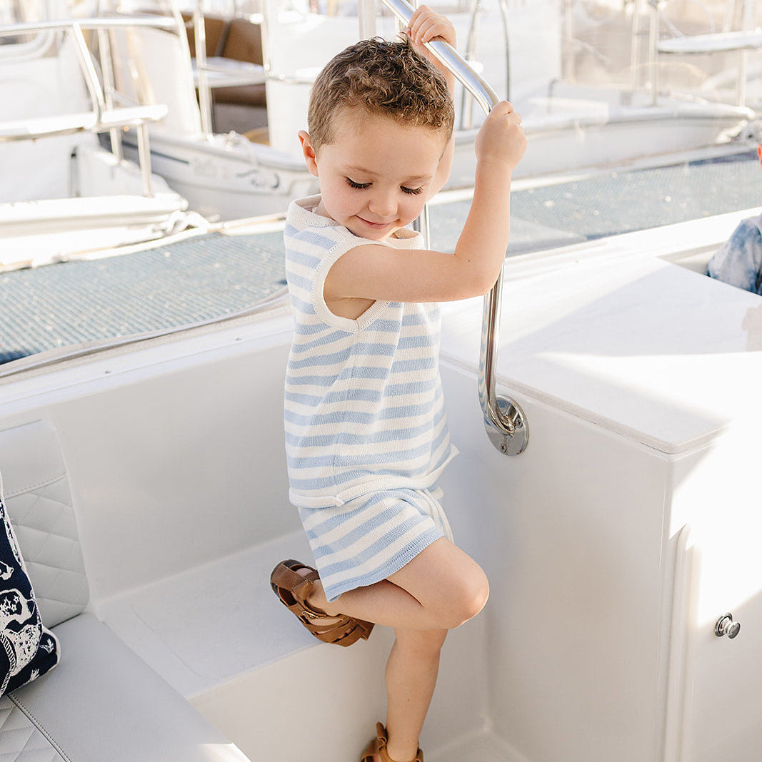 Mebie Baby Blue Stripe Knit Short Set | 100% Cotton Kids