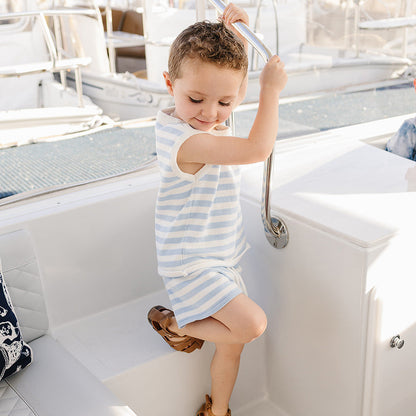 Mebie Baby Blue Stripe Knit Short Set | 100% Cotton Kids