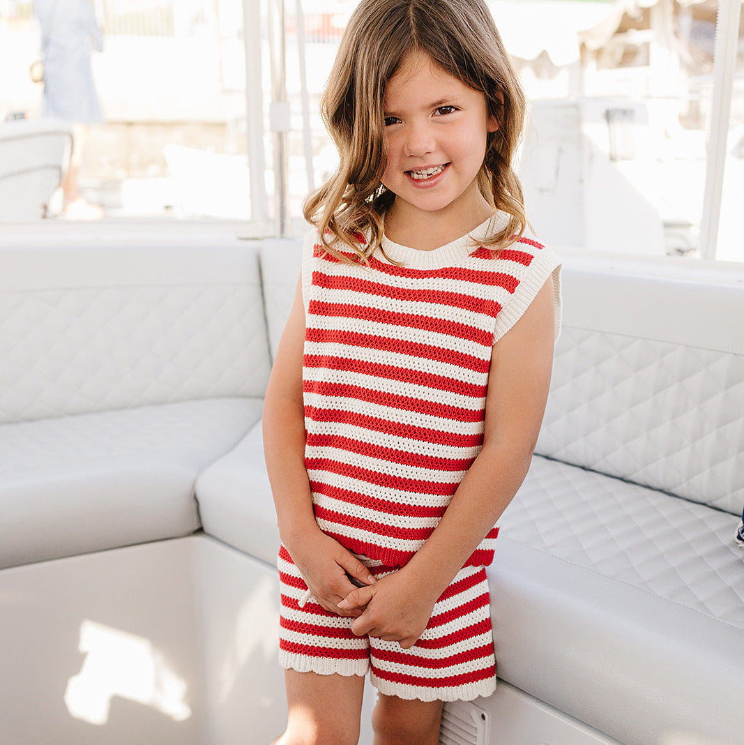 Mebie Baby Red Stripe Knit Short Set | 100% Cotton Kids