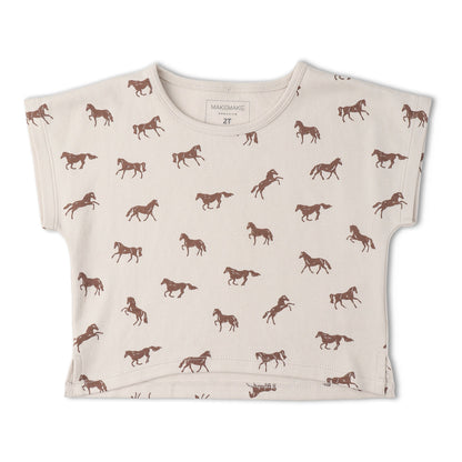 Organic Cotton Drop Shoulder Tee & Shorts Set - Horses