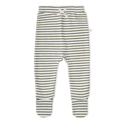 Organic Cotton Kimono Top & Footed Pants Set - Olive Stripes