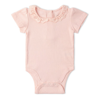 Organic Cotton Lace Collar Bodysuit & Leggings Set - Blush