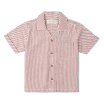 Organic Cotton Seersucker Shirt & Shorts Set - Coral Stripes