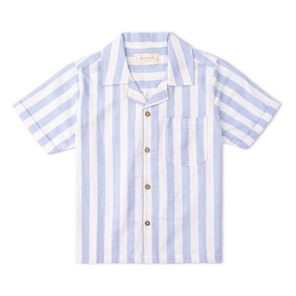 Organic Cotton Linen Shirt & Shorts Set - Blue Stripes