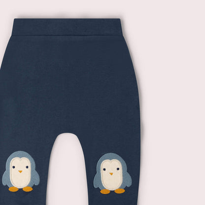 Little Green Radicals Organic Cotton Knee Patch Joggers - Blue Penguin