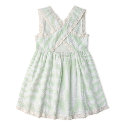 Organic Cotton Seersucker Cross Back Dress - Basil Stripes