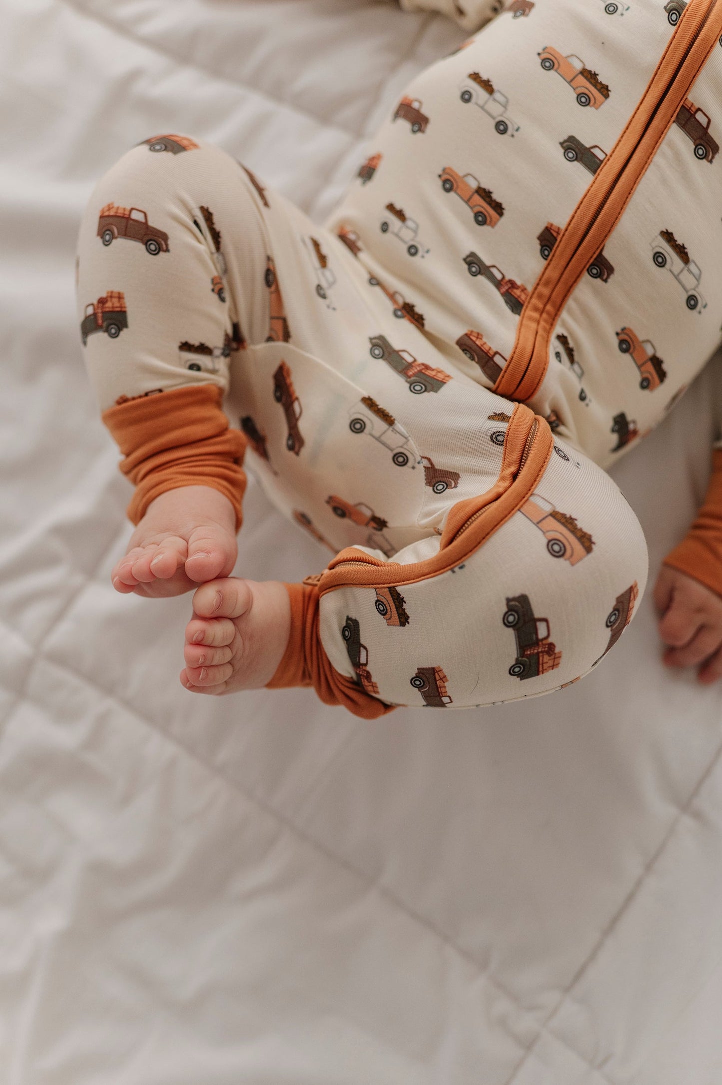 Bamboo Long Sleeve Zip Romper - Pumpkin Trucks