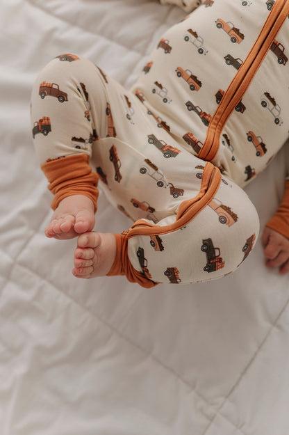 Bamboo Long Sleeve Zip Romper - Pumpkin Trucks