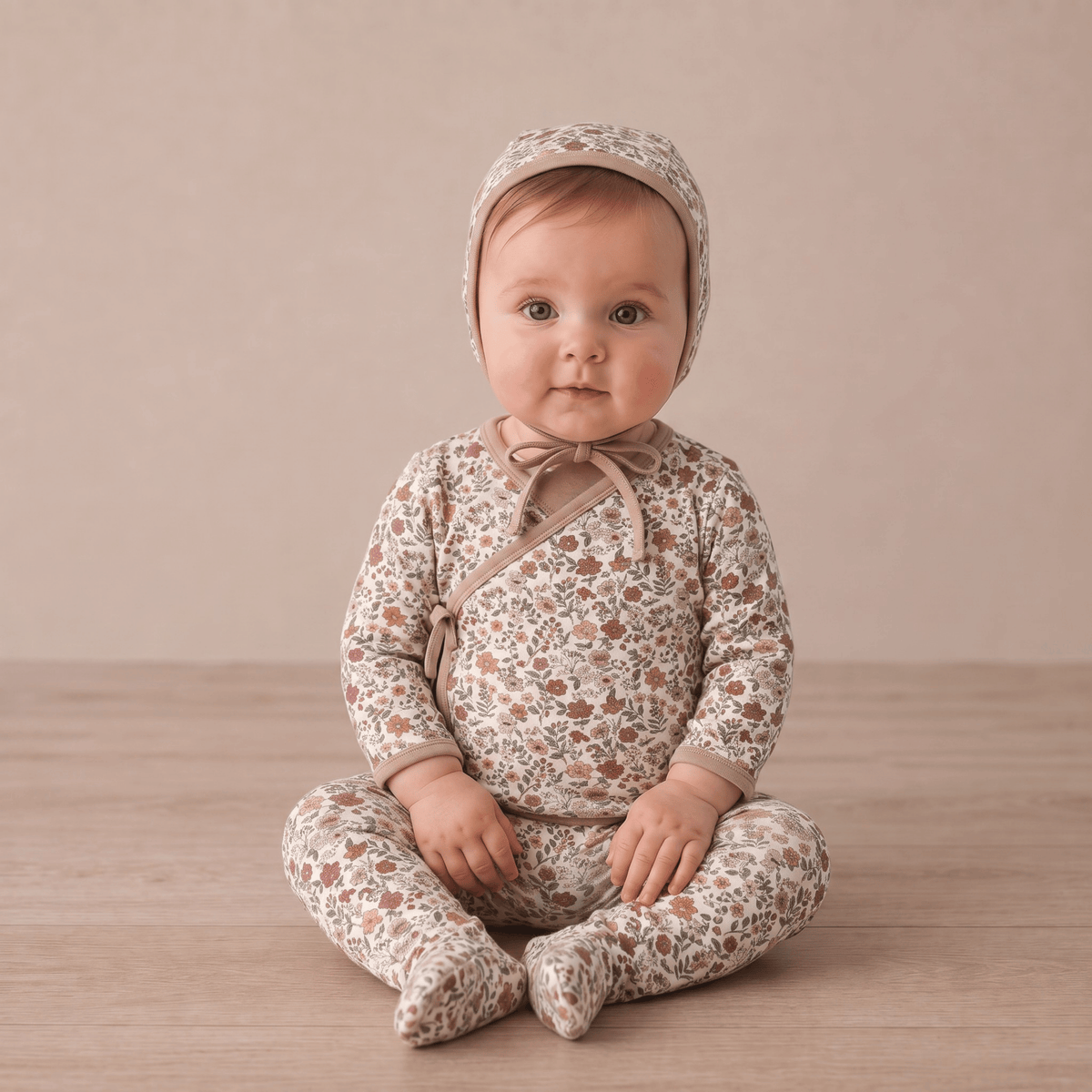 Organic Cotton Kimono Top & Footed Pants Set - Woodland Sprig