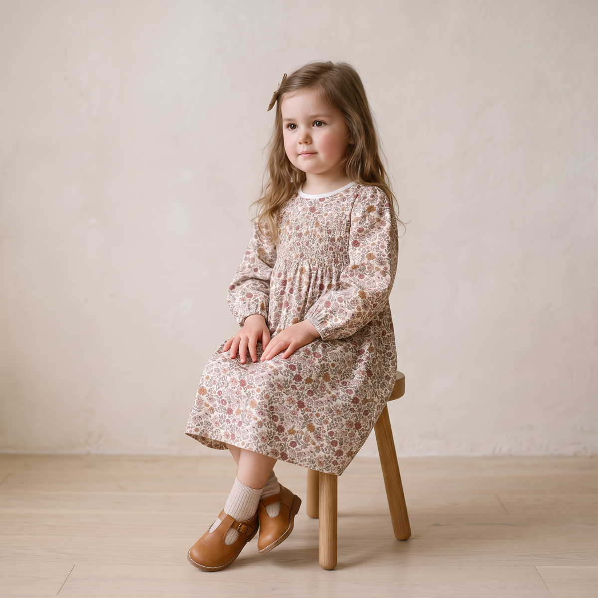 Organic Smocked Long Sleeve Dress - Woodland Sprig