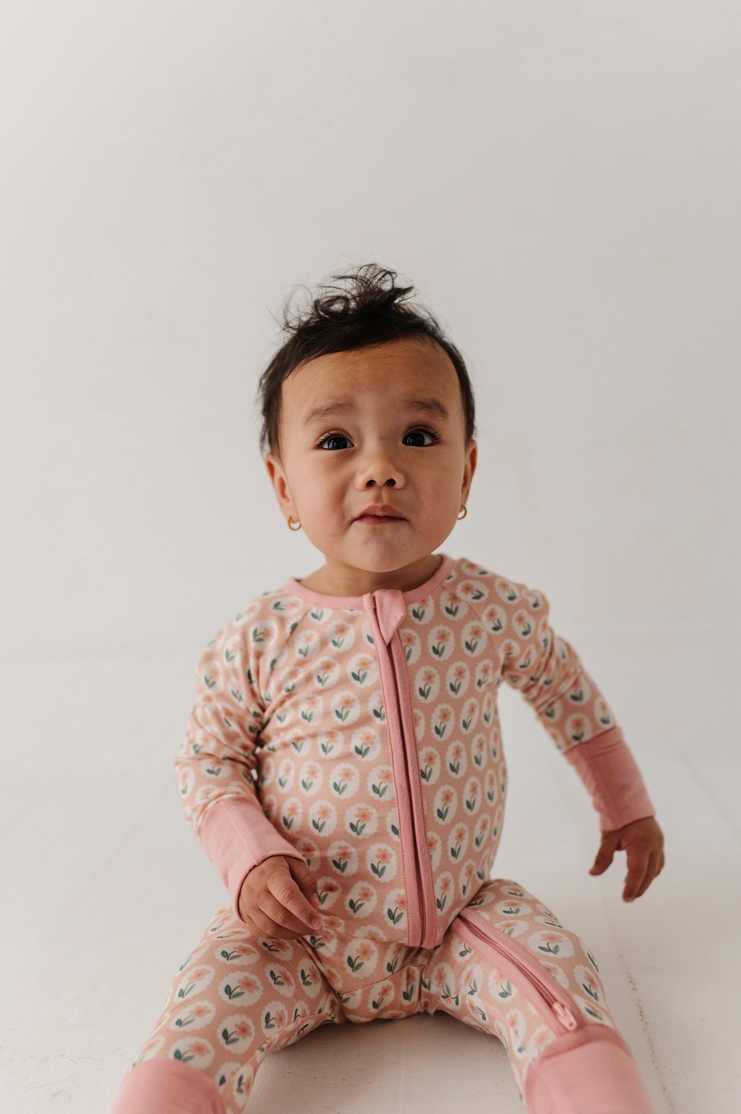 Bamboo Long Sleeve Zip Romper - Framed Flower