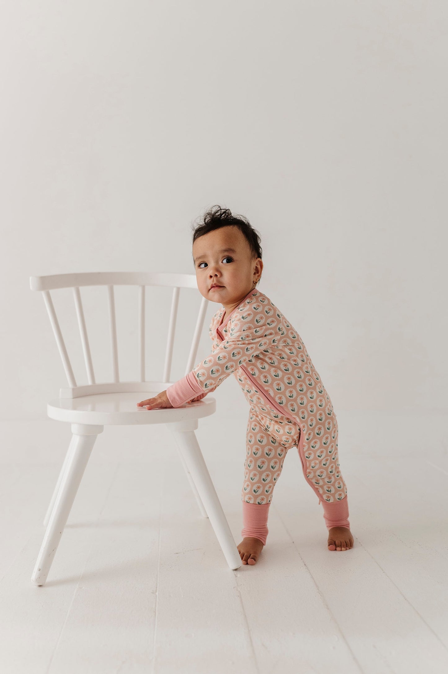 Bamboo Long Sleeve Zip Romper - Framed Flower