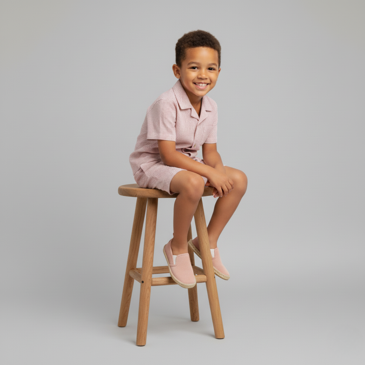 Organic Cotton Seersucker Shirt & Shorts Set - Coral Stripes