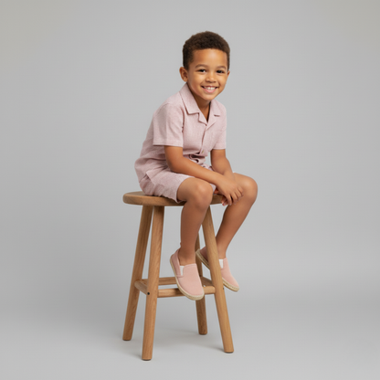 Organic Cotton Seersucker Shirt & Shorts Set - Coral Stripes