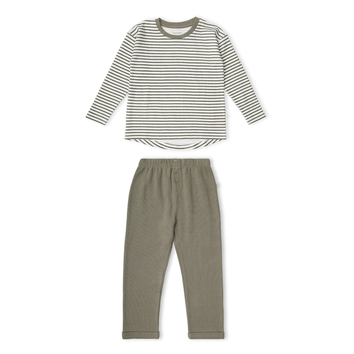 Organic Cotton Tee & Cuffed Pants Set - Olive Stripes