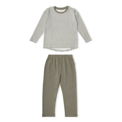 Organic Cotton Tee & Cuffed Pants Set - Olive Stripes