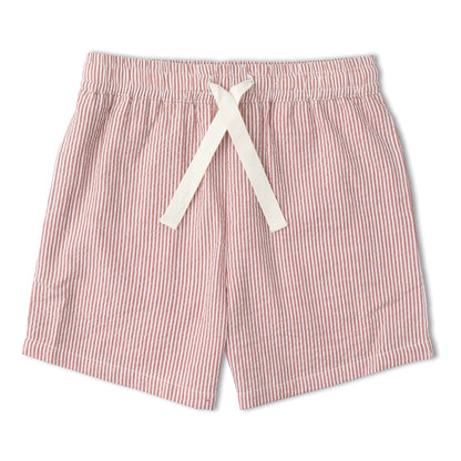 Organic Cotton Seersucker Shirt & Shorts Set - Coral Stripes