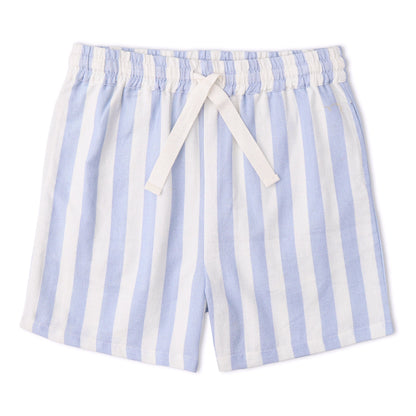 Organic Cotton Linen Shirt & Shorts Set - Blue Stripes