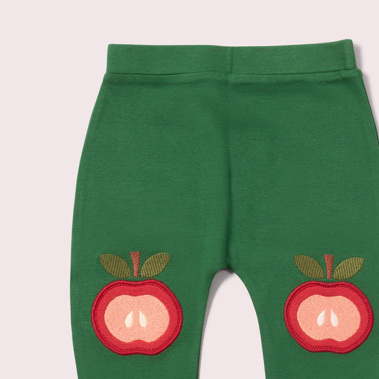 Little Green Radicals Organic Kids' Knee Patch Joggers- Red Apple Appliqué