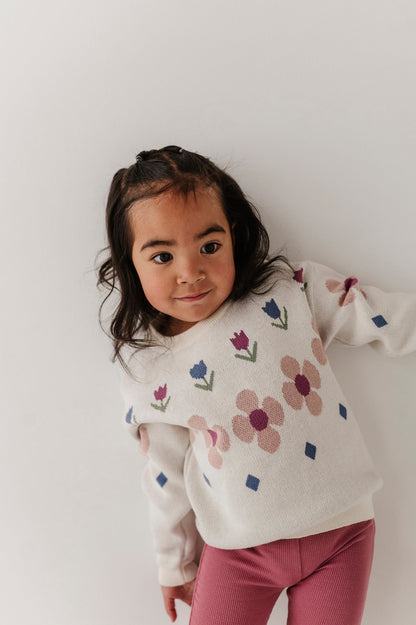 Cotton Knit Sweater - Tulip Intarsia