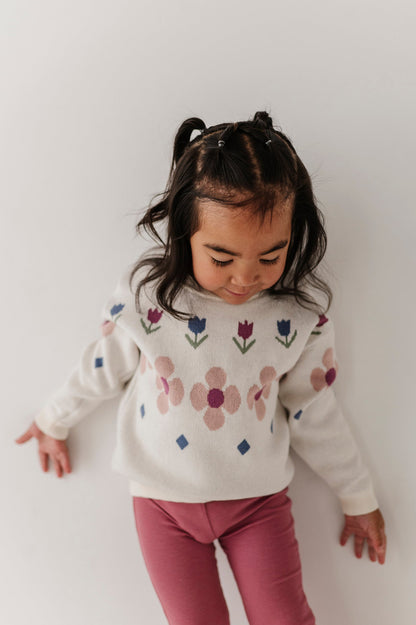 Cotton Knit Sweater - Tulip Intarsia