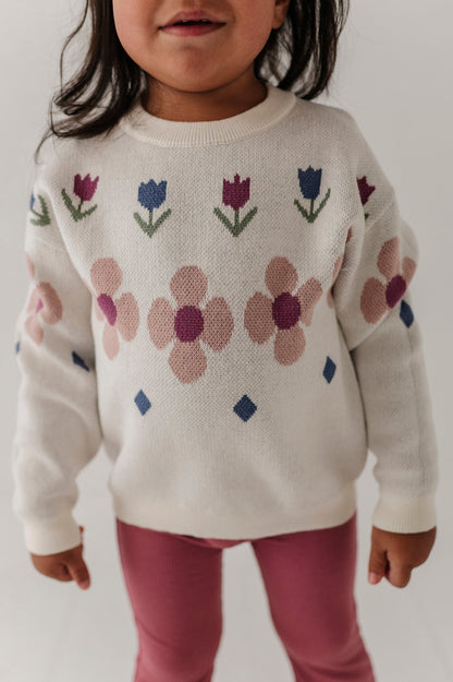 Cotton Knit Sweater - Tulip Intarsia