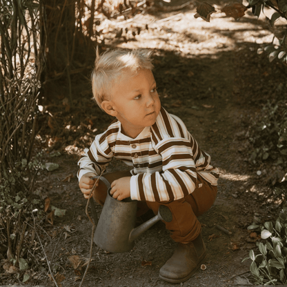 Organic Cotton Henley Tee - Cocoa Stripe