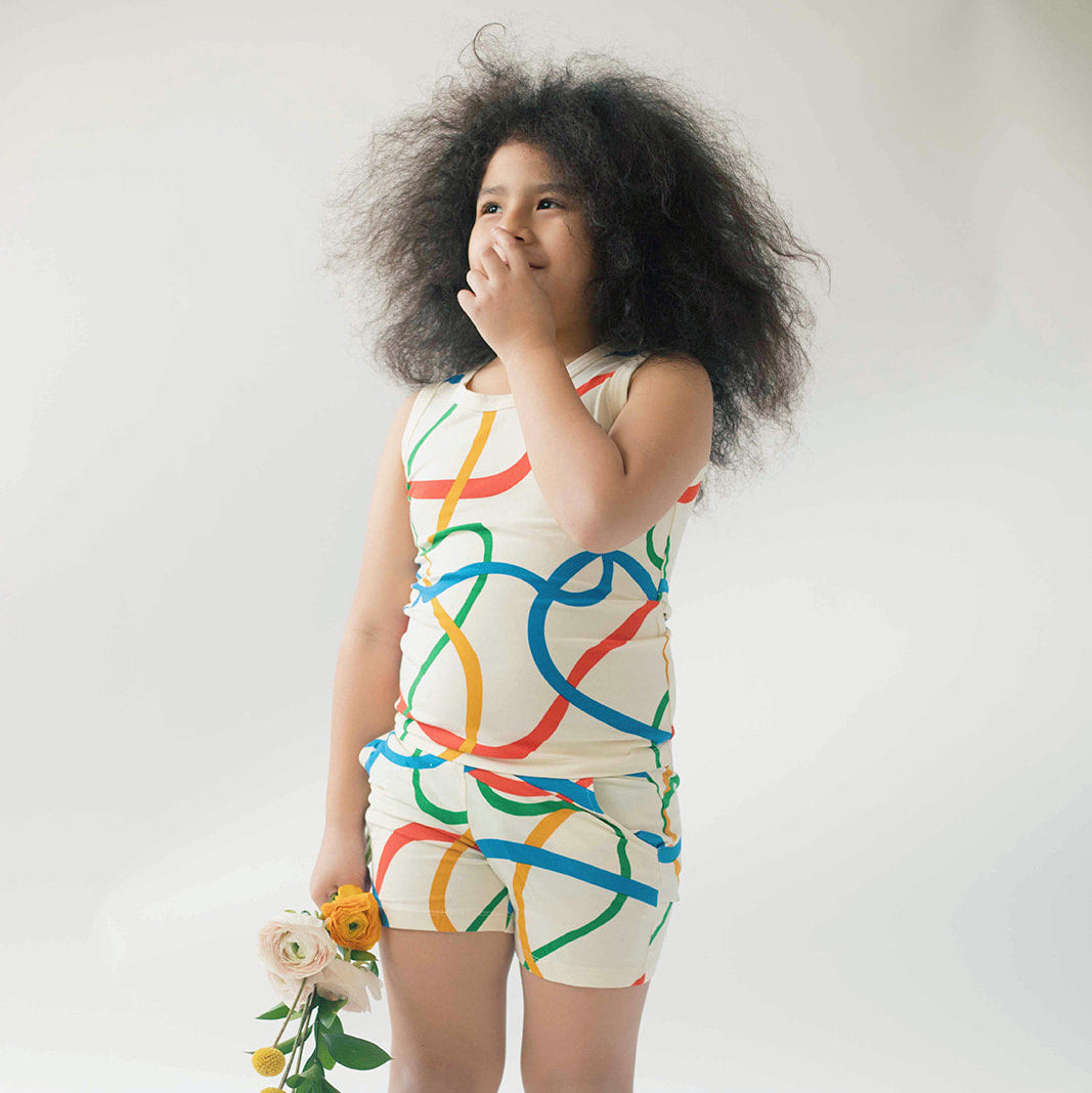 Kids Organic Cotton Tank and Shorts Set - Wavy Lines | Good Apples Kids