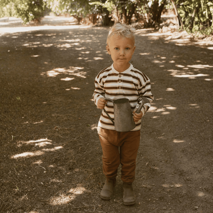 Organic Cotton Henley Tee - Cocoa Stripe