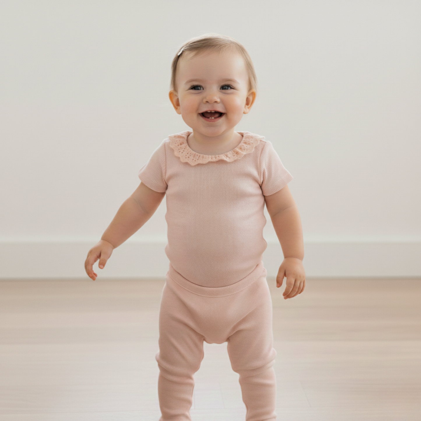 Organic Cotton Lace Collar Bodysuit & Leggings Set - Blush