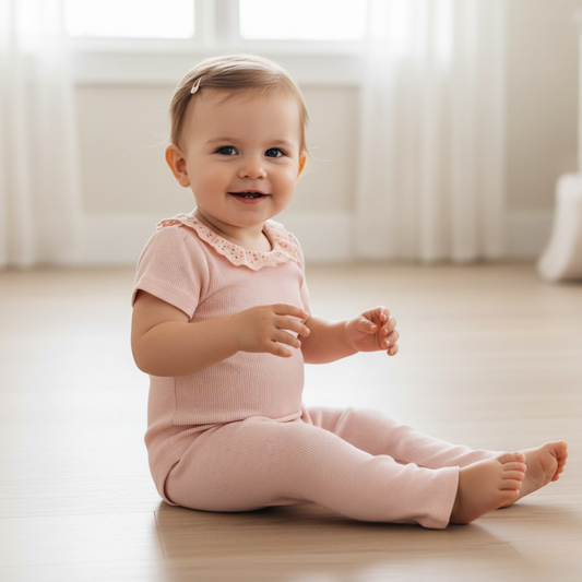 Organic Cotton Lace Collar Bodysuit & Leggings Set - Blush