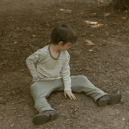 Organic Cotton Tee & Cuffed Pants Set - Olive Stripes