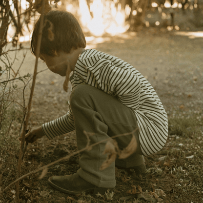 Organic Cotton Tee & Cuffed Pants Set - Olive Stripes