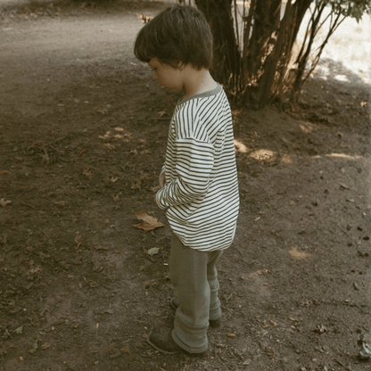 Organic Cotton Tee & Cuffed Pants Set - Olive Stripes