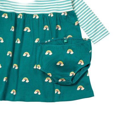Little Green Radicals Organic Girls' Long-Sleeved Dress- Turquoise Rainbows