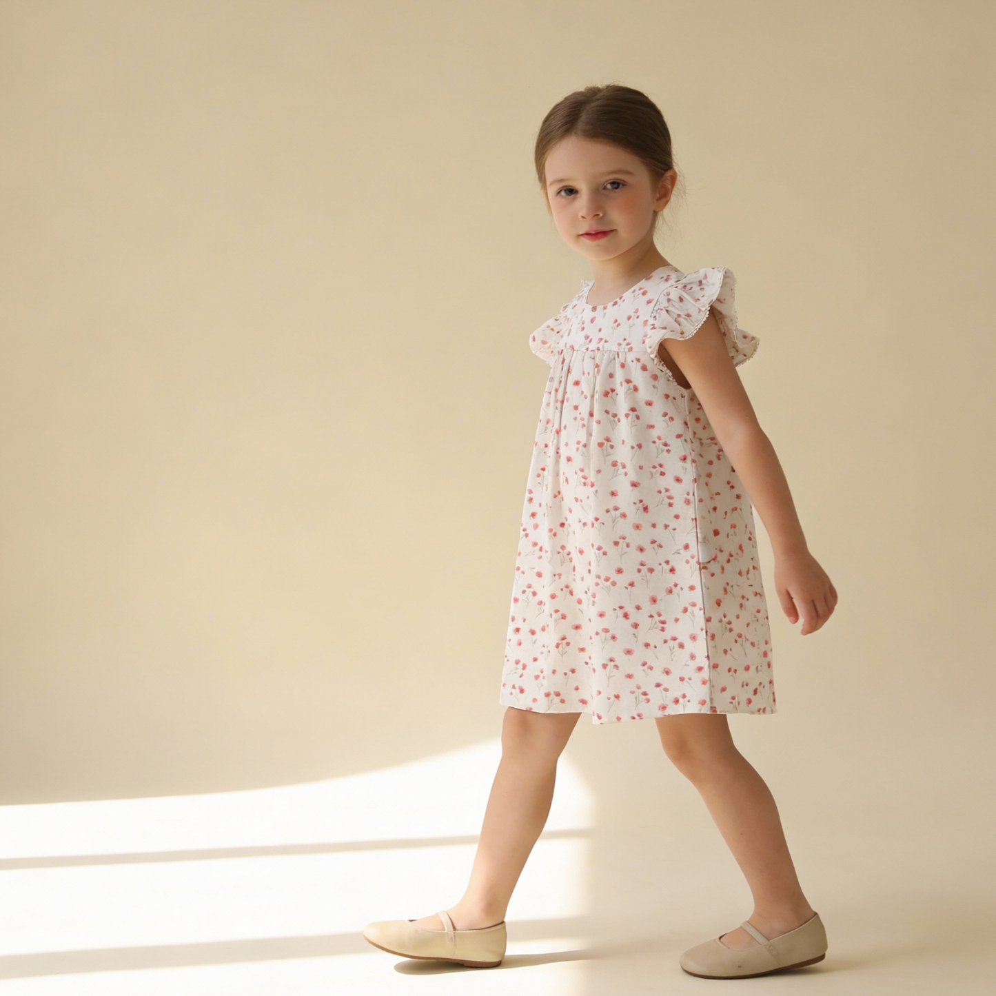 Organic Cotton Short Sleeve Flutter Dress - Pink  Bloom