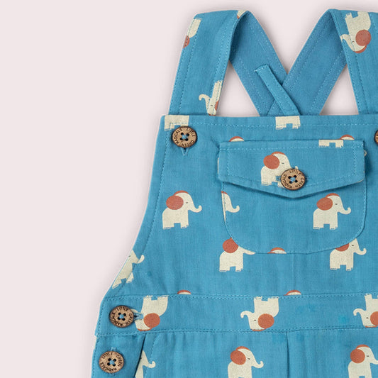 Organic Cotton Overall Shorts - Blue Elephants | Little Green Radicals