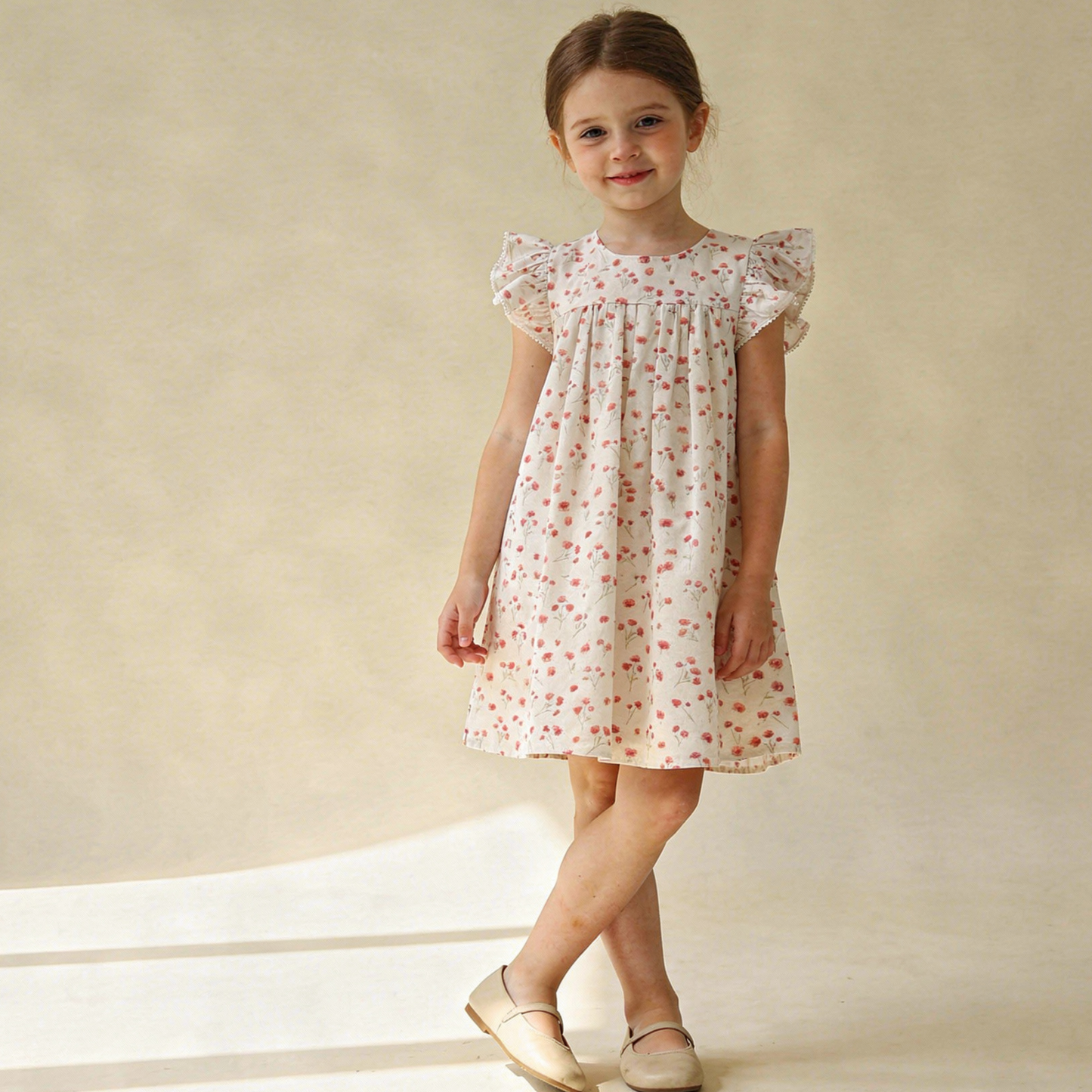 Organic Cotton Short Sleeve Flutter Dress - Pink  Bloom