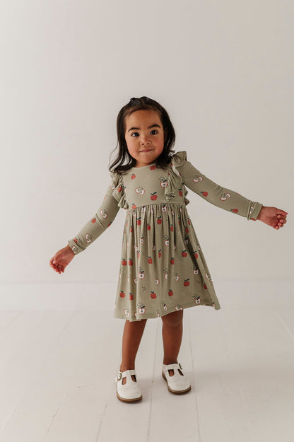 Bamboo Long Sleeve Ruffle Dress - Apple