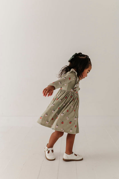 Bamboo Long Sleeve Ruffle Dress - Apple